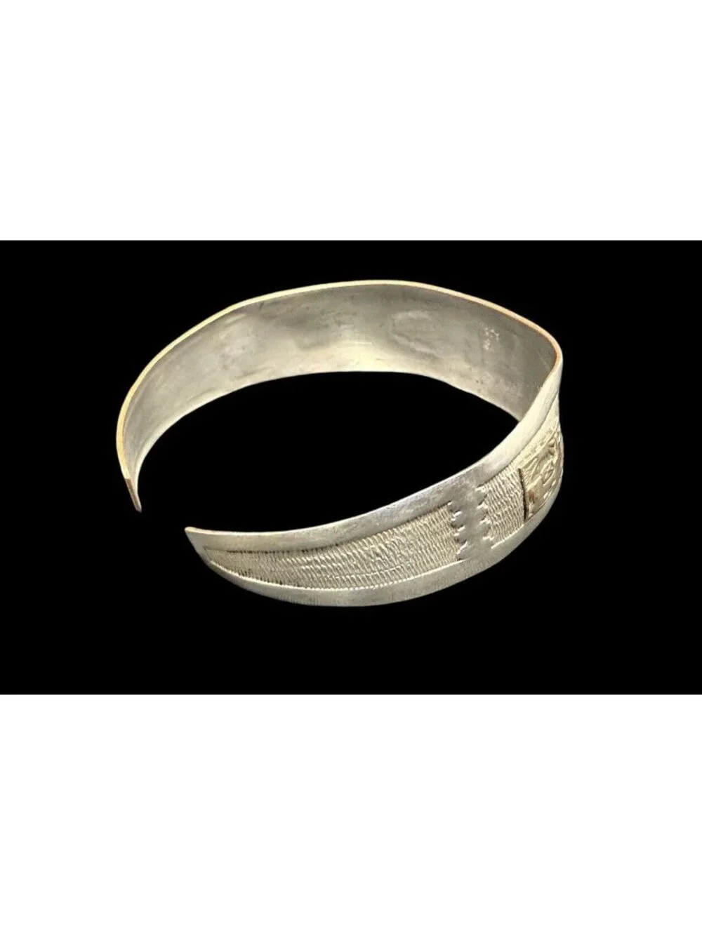 Vintage Sterling Silver Cuff 18k Gold Aztec Accents Ethnic